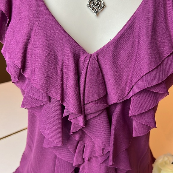🍇EXPRESS WINE COLORED RUFFLED V NECK TOP SIZE SMALL PETITE - Picture 5 of 13
